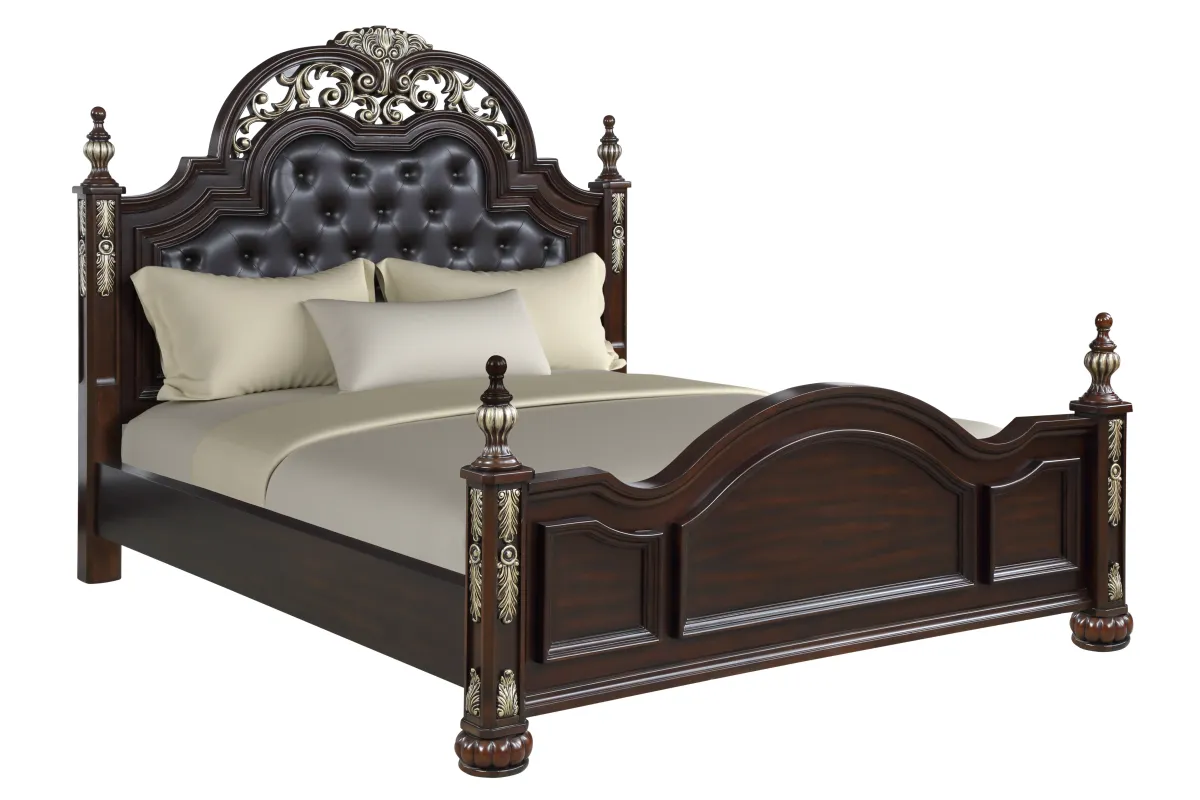 Maximus Upholstered Panel Bed, Dresser & Mirror in Madeira, Eastern King