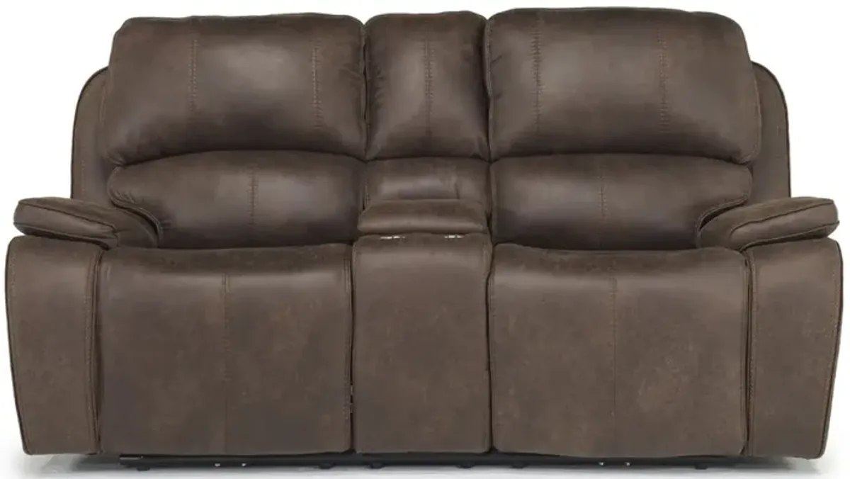 Brookings 2 Power Console Loveseat in Brown