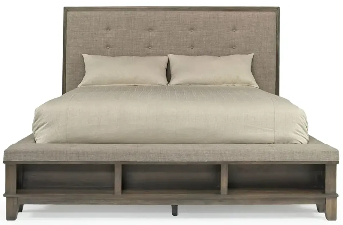 Cagney Upholstered Panel Bed w/ Storage in Gray, Eastern King