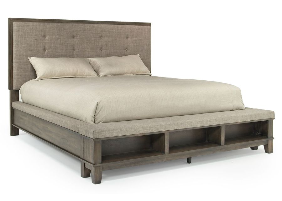 Cagney Upholstered Panel Bed w/ Storage in Gray, Eastern King