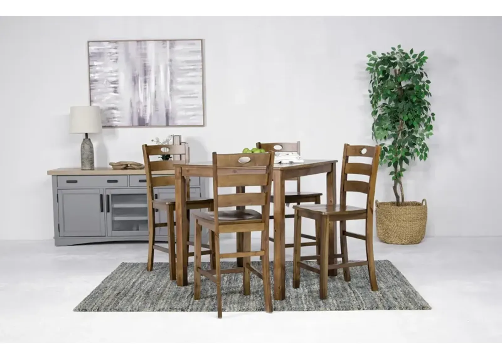 Salem Square Counter Height Dining Table & 4 Stools in Tobacco