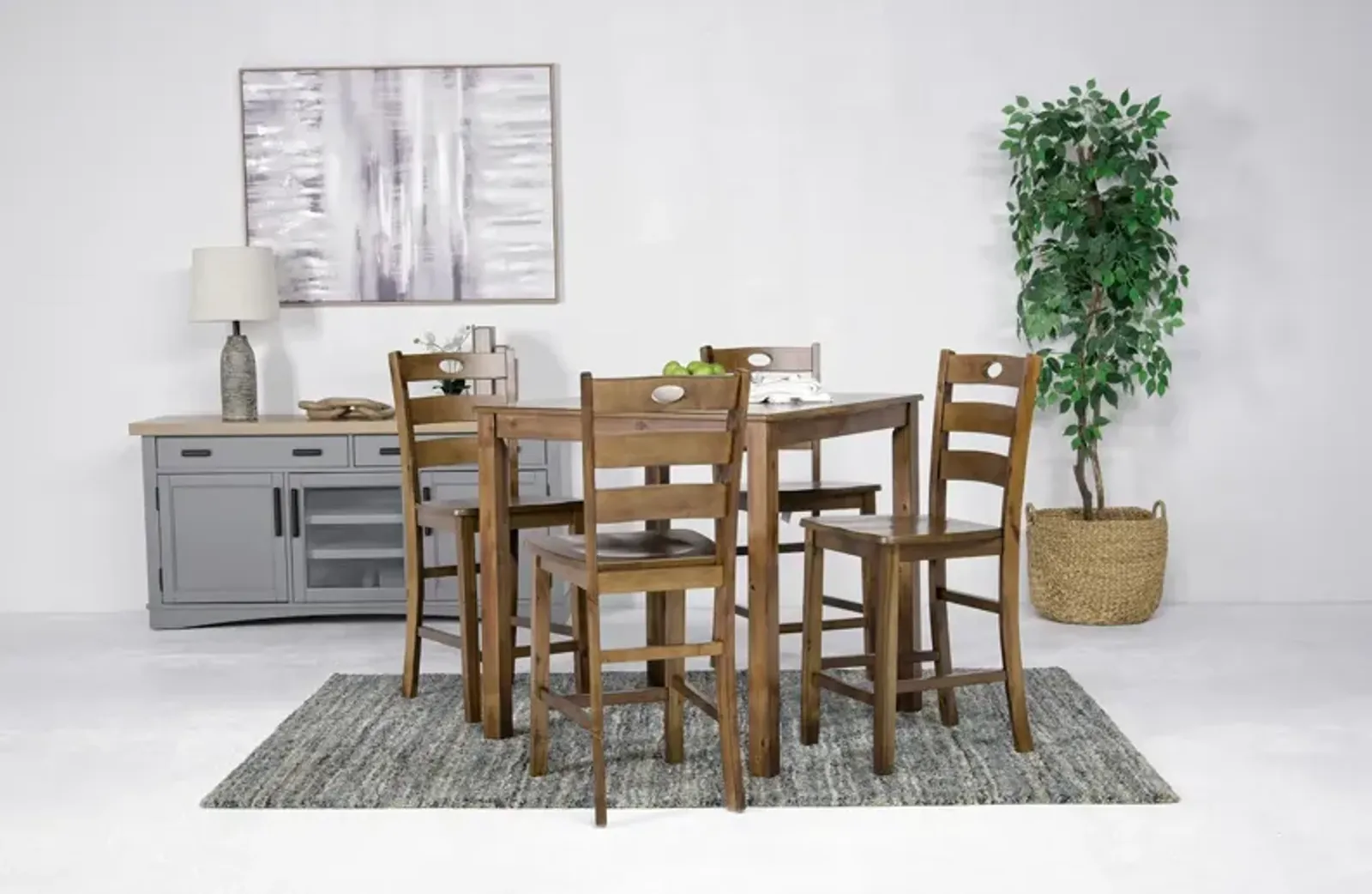 Salem Square Counter Height Dining Table & 4 Stools in Tobacco