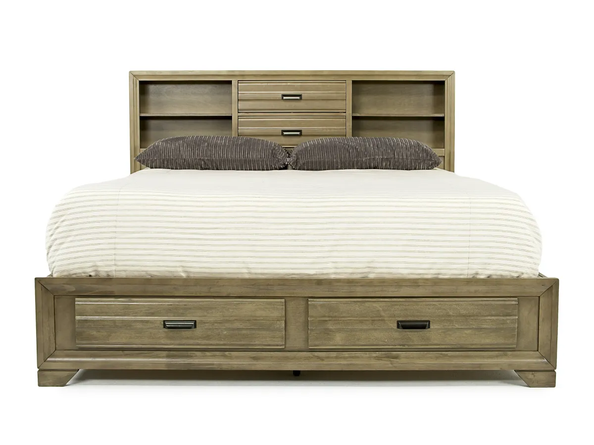 Andes Bookcase Bed w/ Storage in Gray, Queen