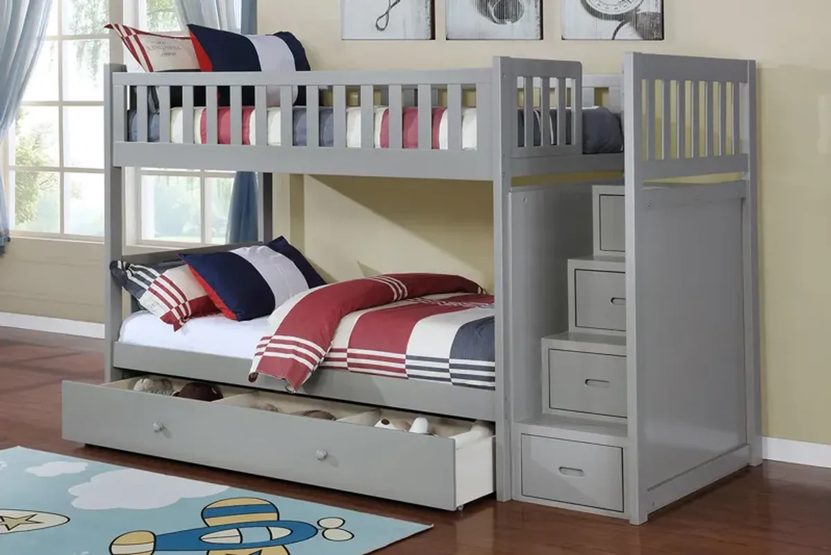 Harlow Bunk Bed w/ Storage Trundle in Gray, Twin/Twin