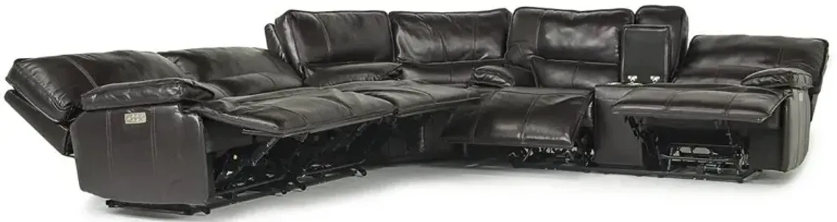 Sofia 3 Piece 3 Power Sectional in Brown Leather