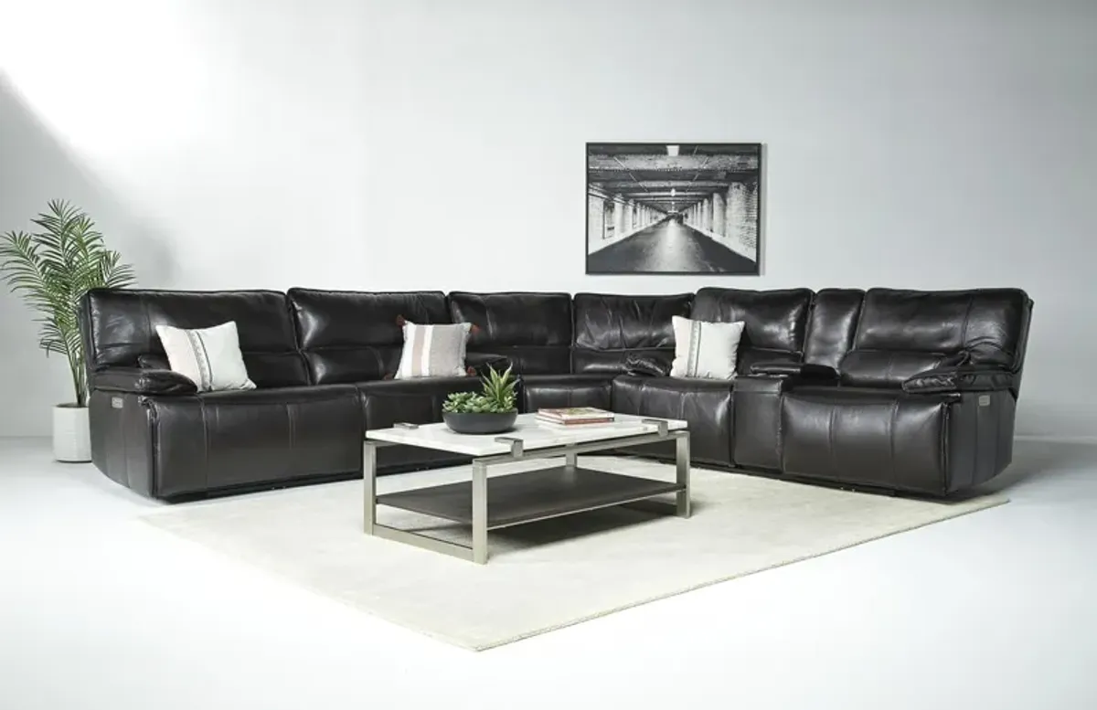 Sofia 3 Piece 3 Power Sectional in Brown Leather