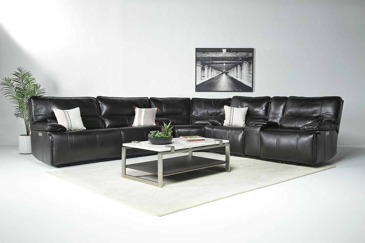 Sofia 3 Piece 3 Power Sectional in Brown Leather