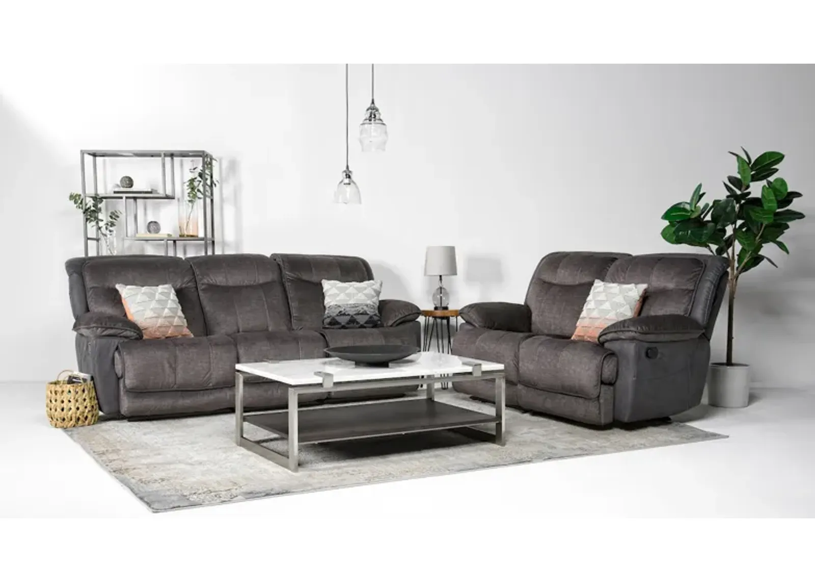 Bubba Reclining Sofa w/ Armless Recliner & Loveseat in Graphite