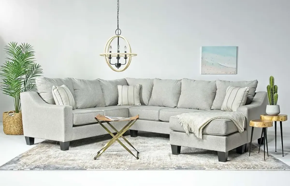 Lucy Tux Sofa Chaise Sectional in Splash Linen, Right Facing