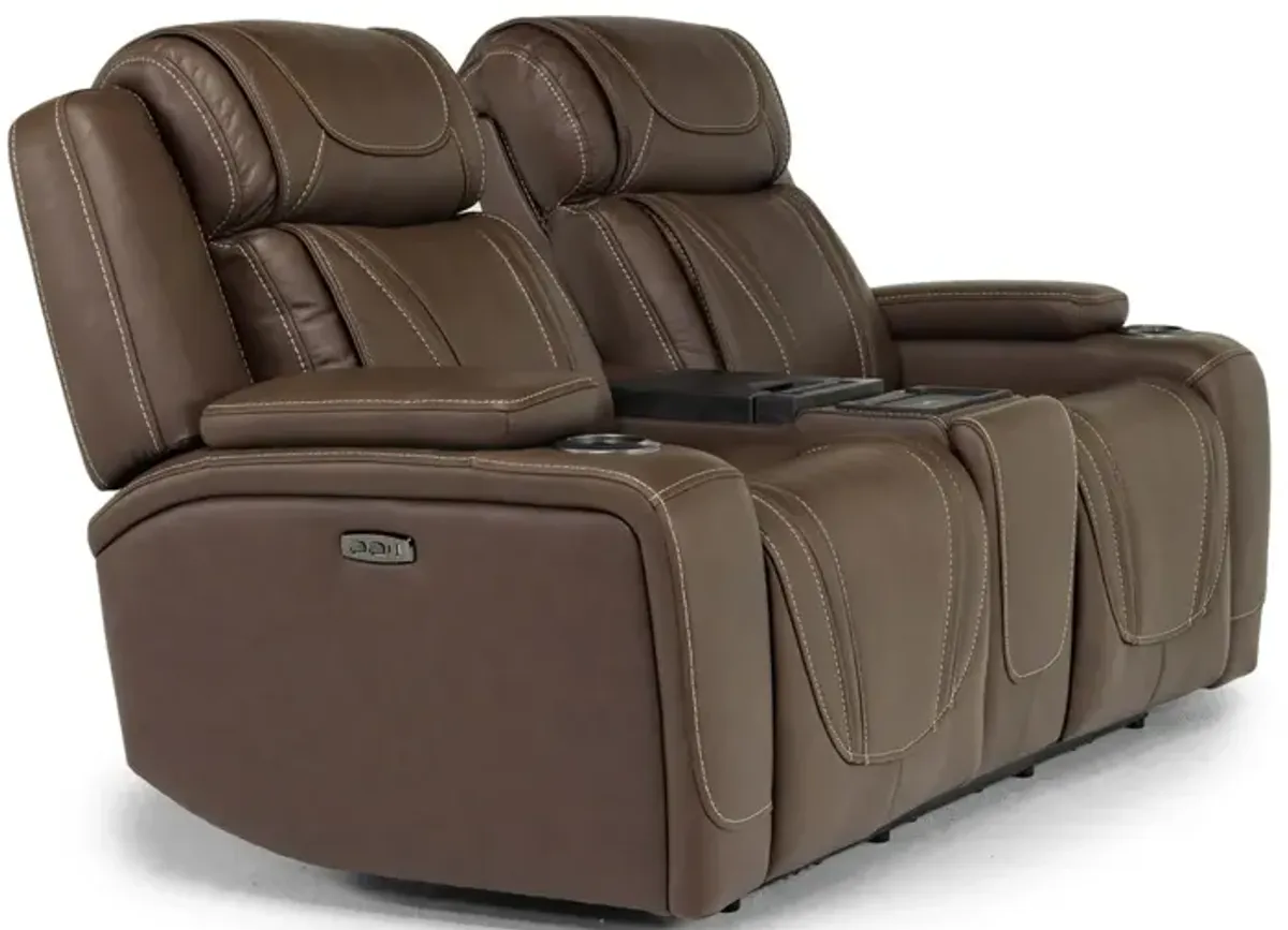 Max 2 Power Console Loveseat in Aline Timber Leather