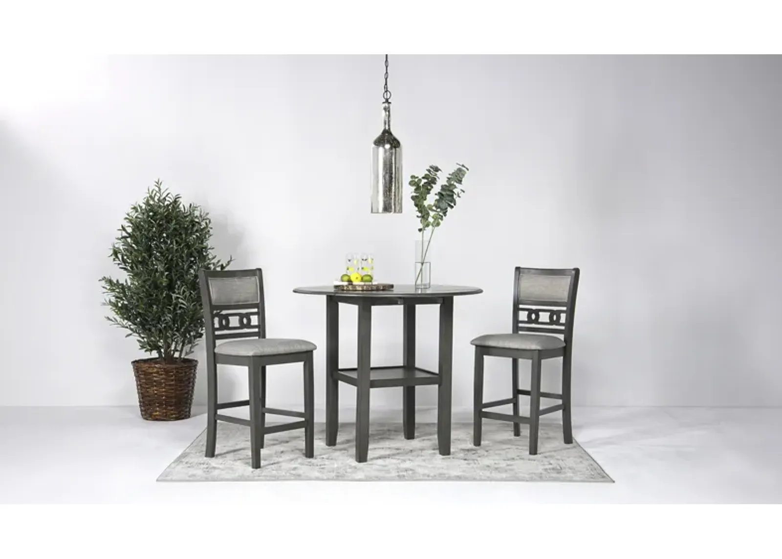 Gia Counter Height Extendable Round Dining Table & 2 Stools in Gray