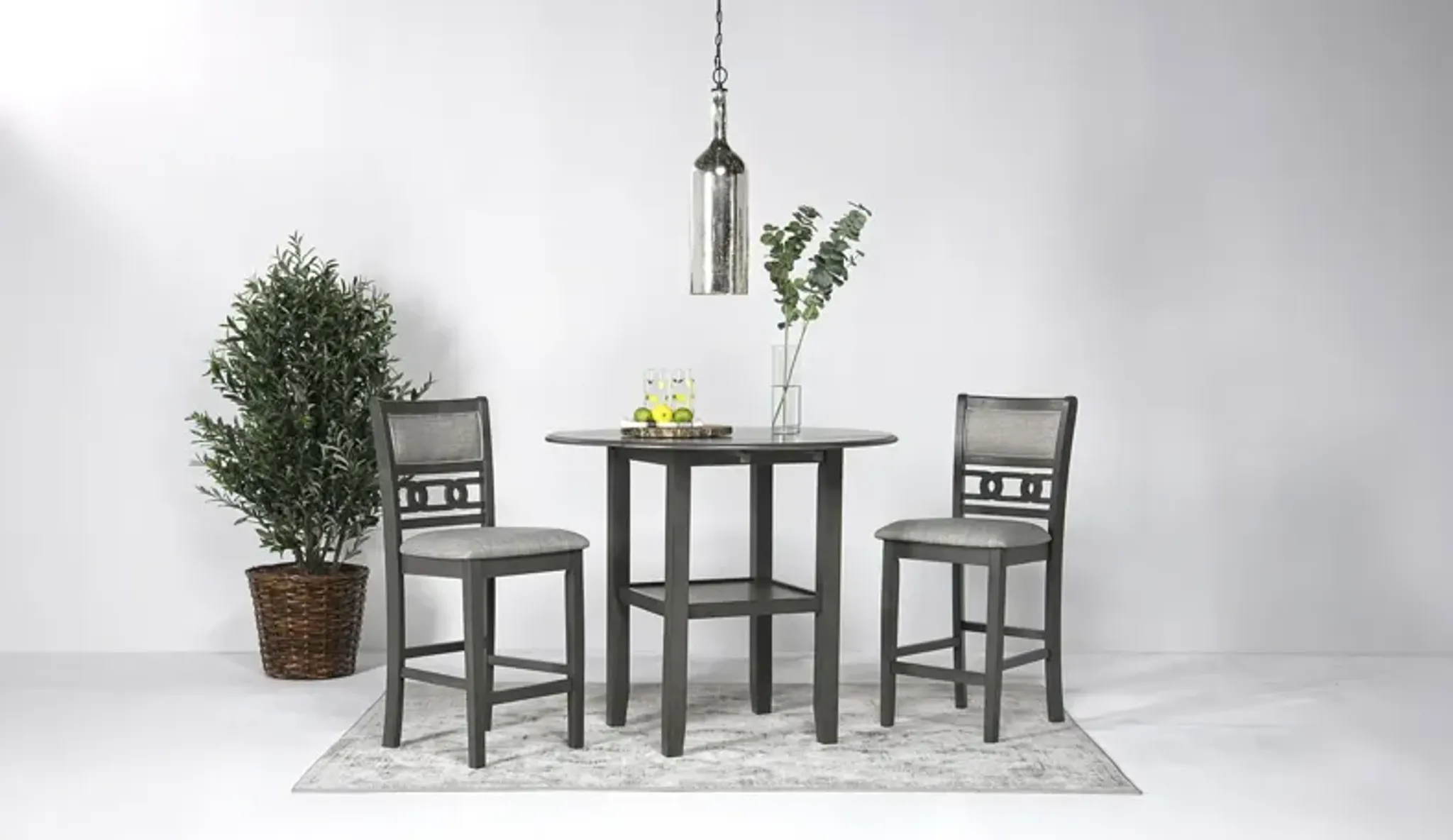Gia Counter Height Extendable Round Dining Table & 2 Stools in Gray ...