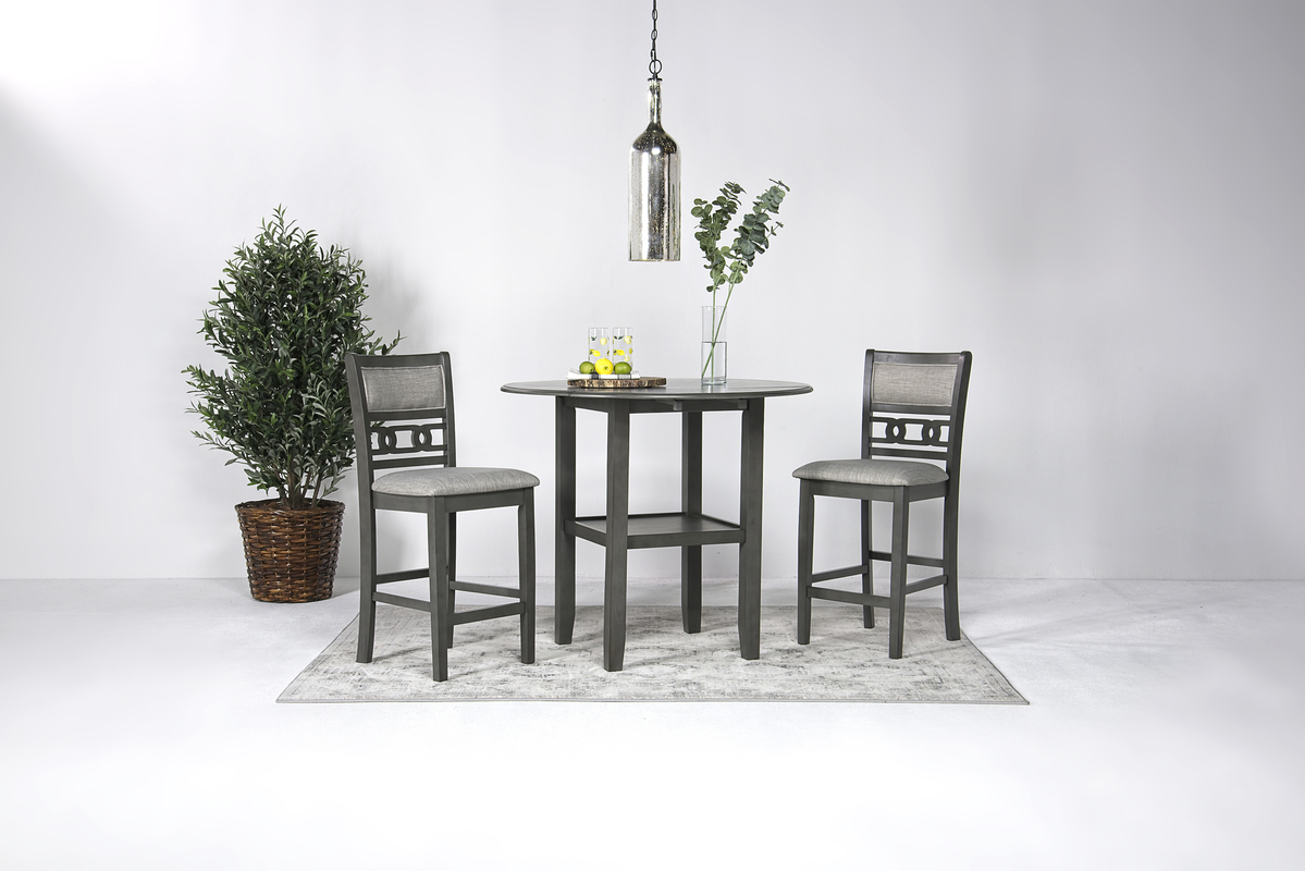 Gia Counter Height Extendable Round Dining Table & 2 Stools in Gray