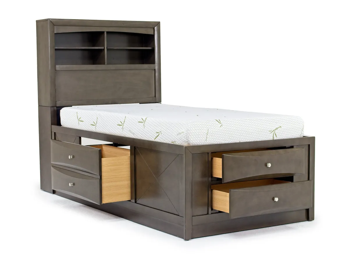 Remi Bookcase Bed w/ Storage in Gray, Twin