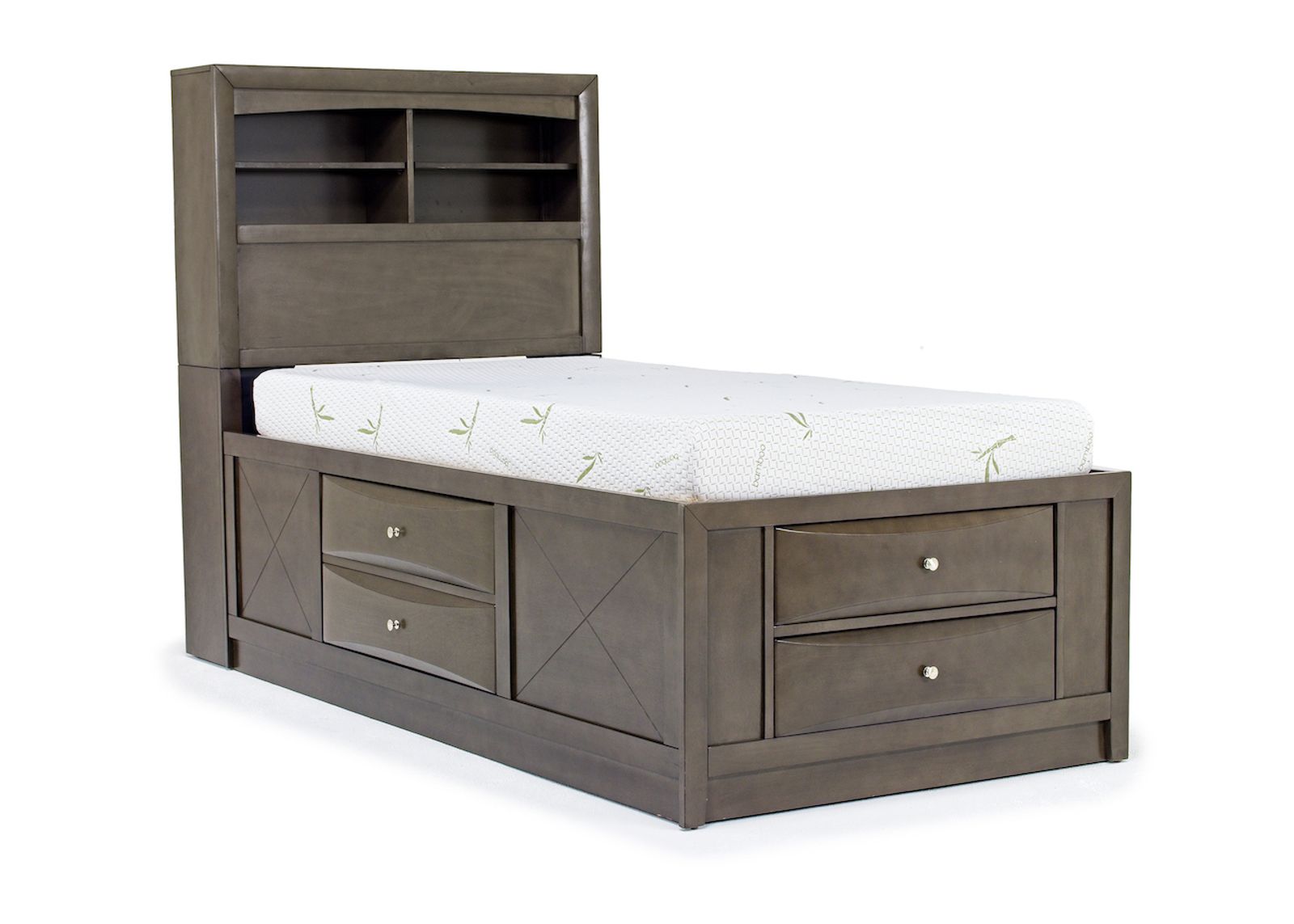 Remi Bookcase Bed w/ Storage in Gray, Twin