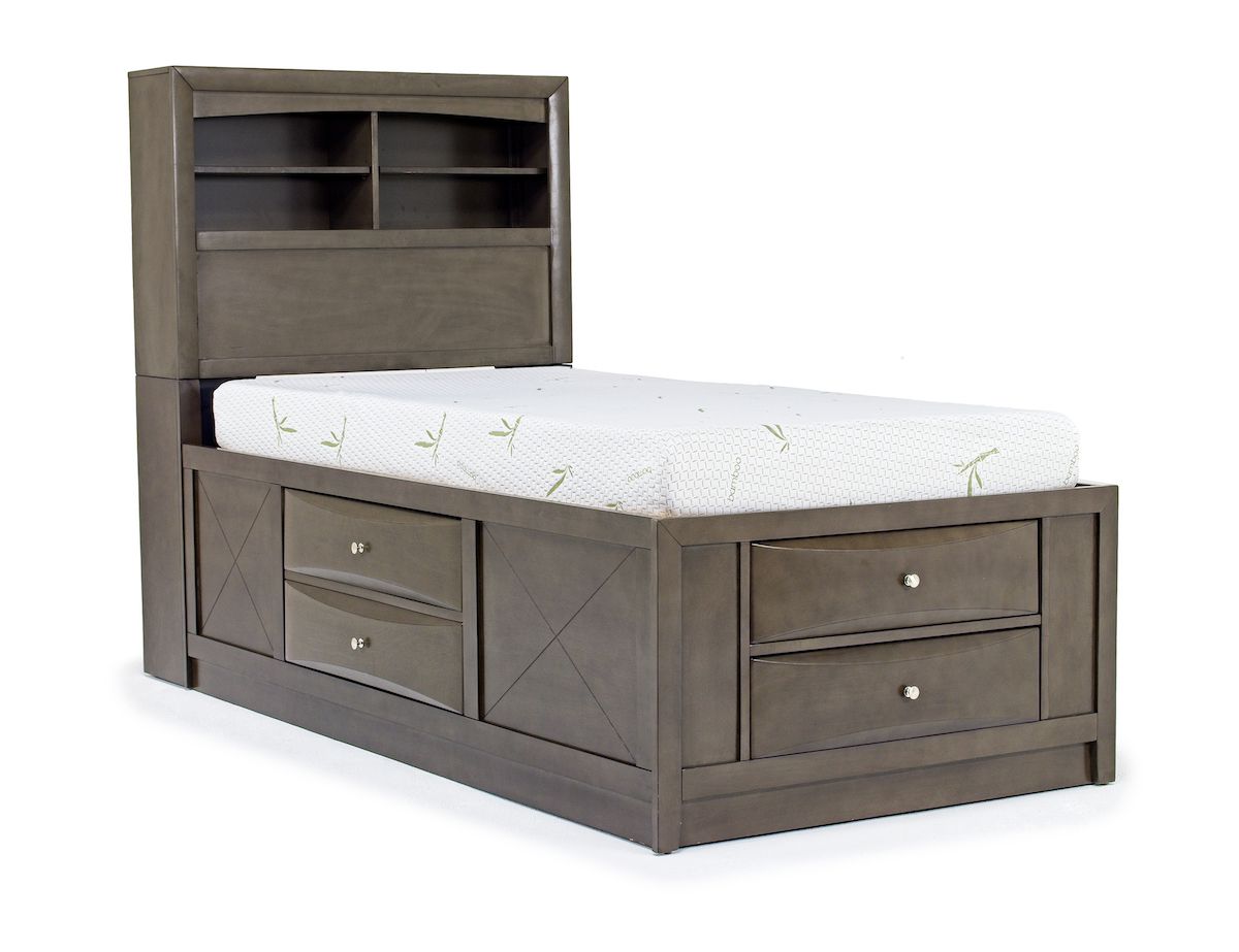 Remi Bookcase Bed w/ Storage in Gray, Twin