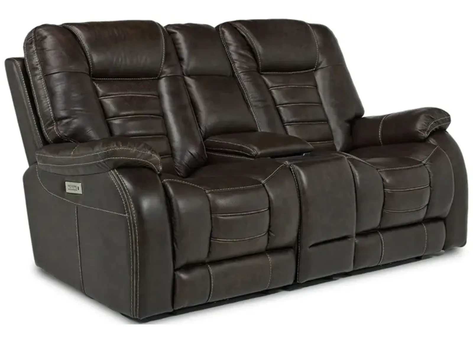 Malibu 3 Power Console Loveseat w/ USB Charger in Chocolate Leather