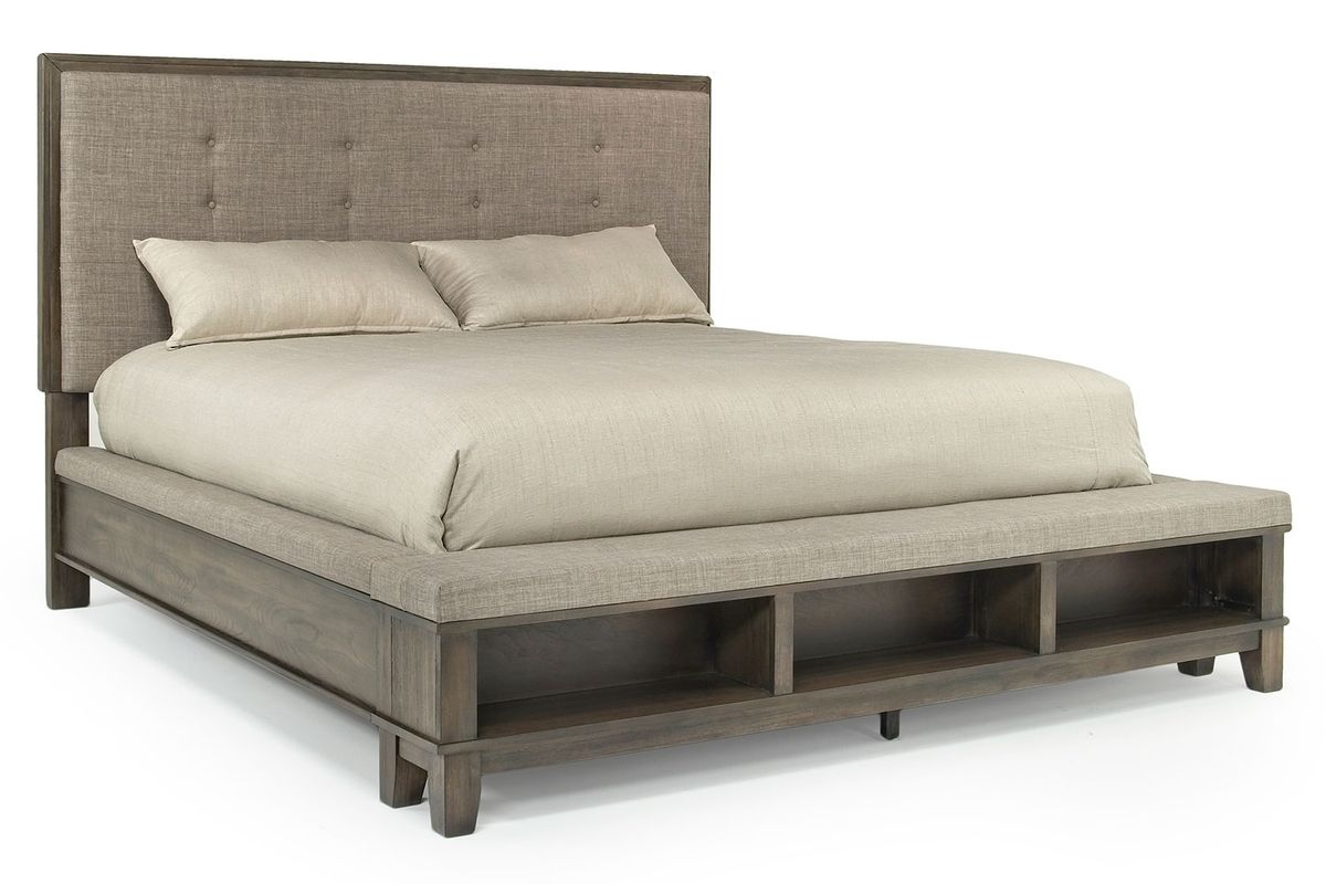 Cagney Upholstered Panel Bed w/ Storage in Gray, Queen