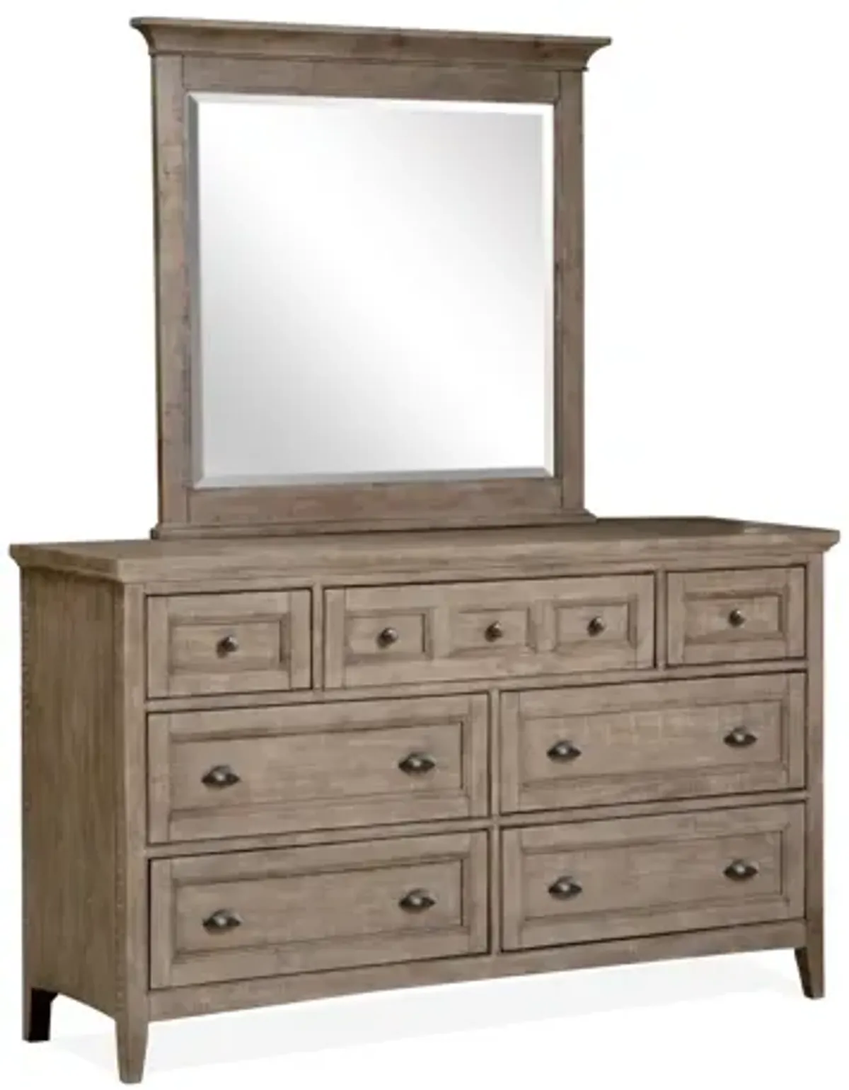 Bay Creek Panel Bed, Dresser, Mirror & Nightstand in Light Gray, Queen