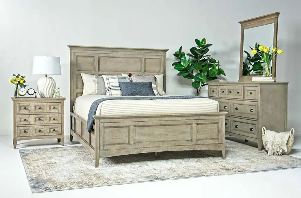 Bay Creek Panel Bed, Dresser, Mirror & Nightstand in Light Gray, Queen