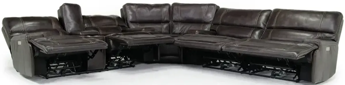 Oslo 3 Piece 3 Power Sectional in Dark Brown Leather