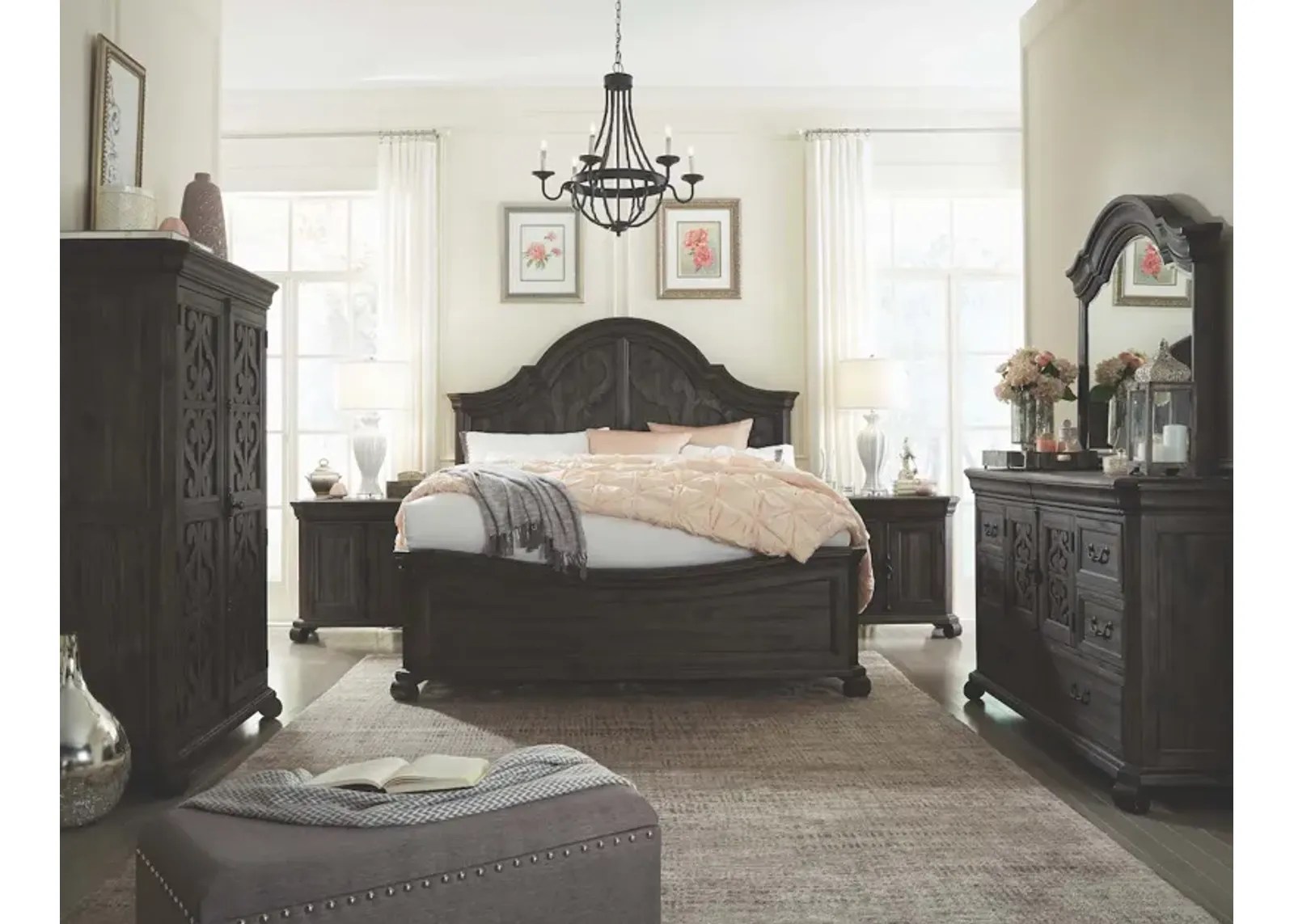 Bellamy Arch Panel Bed in Charcoal, Eastern King