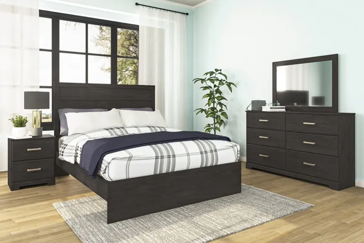 Stelsie Panel Bed, Dresser, Mirror & Nightstand in Charcoal, Queen