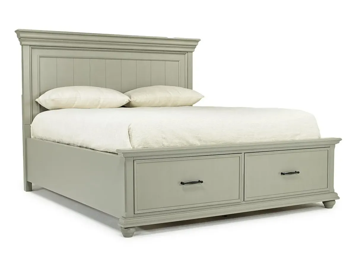 Slater Panel Bed w/ Storage, Dresser, Mirror & Nightstand in Gray, Queen