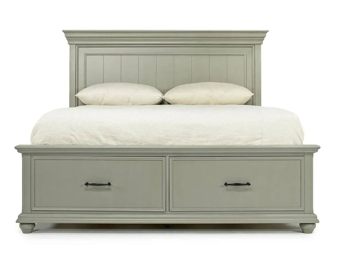 Slater Panel Bed w/ Storage, Dresser, Mirror & Nightstand in Gray, Queen