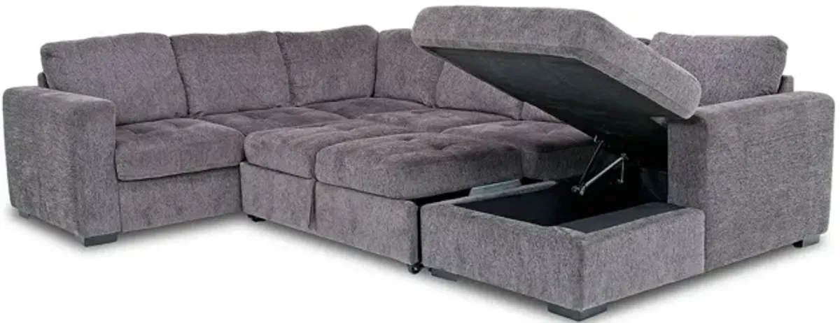 Claire Full Pullout Tux Chaise Sectional in Posh Smoke, Right Facing