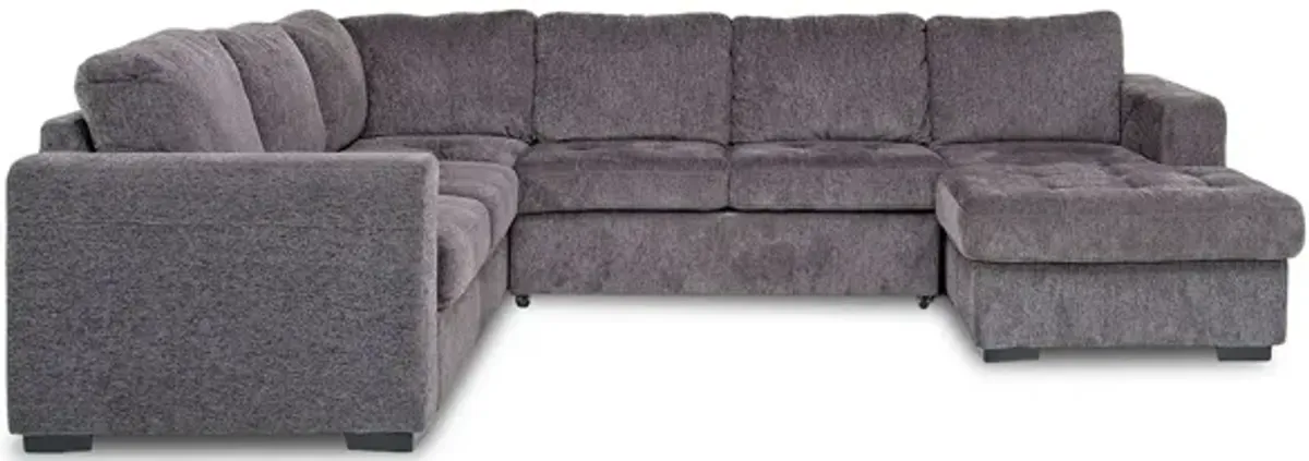 Claire Full Pullout Tux Chaise Sectional in Posh Smoke, Right Facing