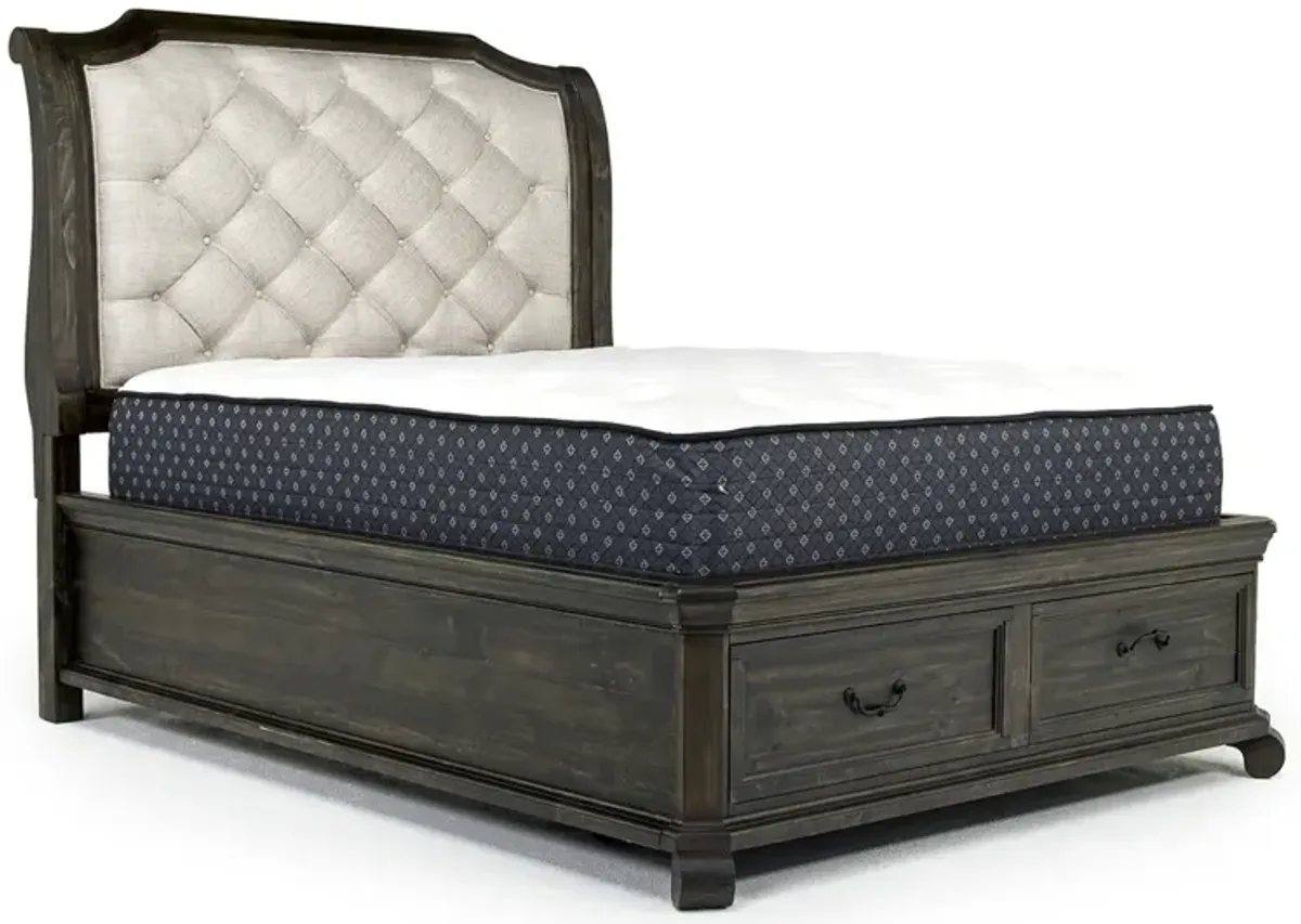 Bellamy Sleigh Bed w/ Storage, Dresser & Mirror in Charcoal, Queen