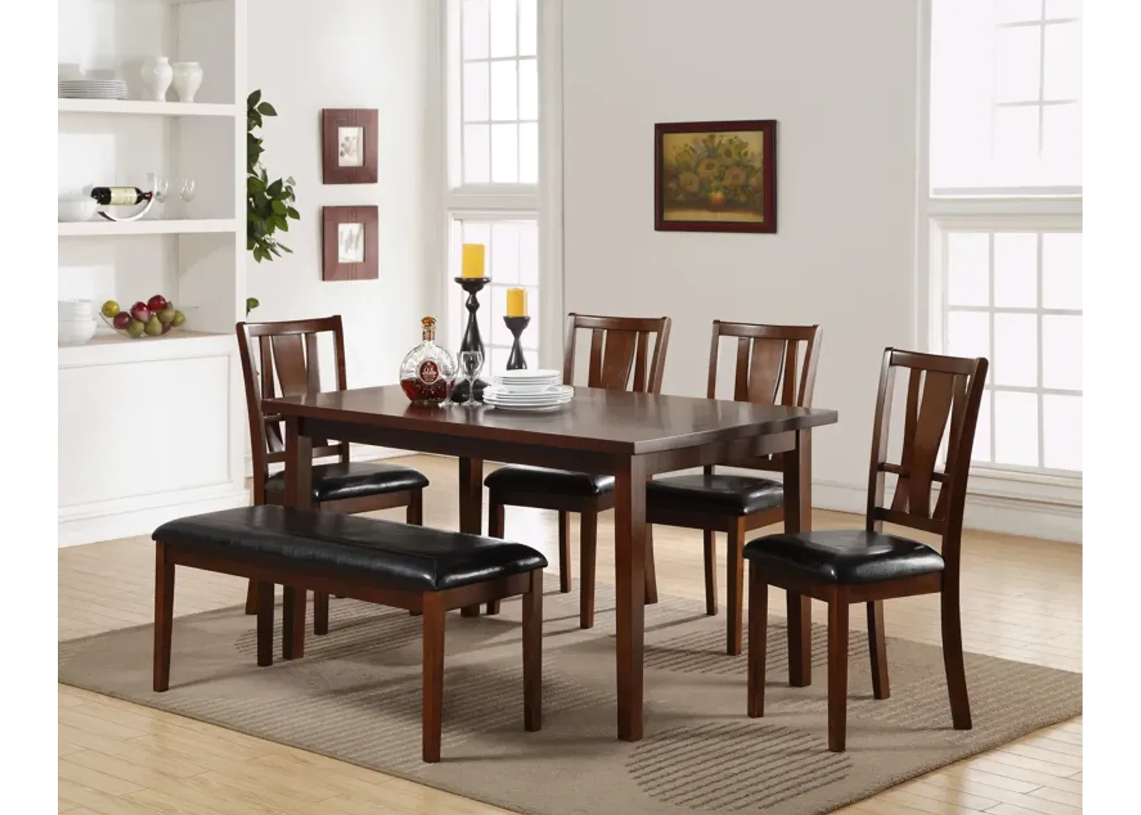 Dixon Dining Table, 4 Chairs & Bench in Espresso