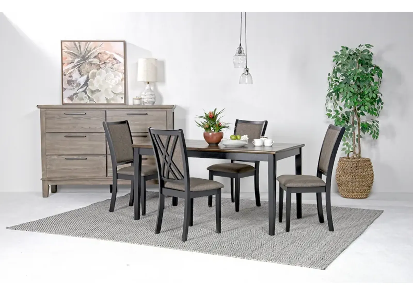 Potomac Dining Table & 4 Chairs in Brown / Black