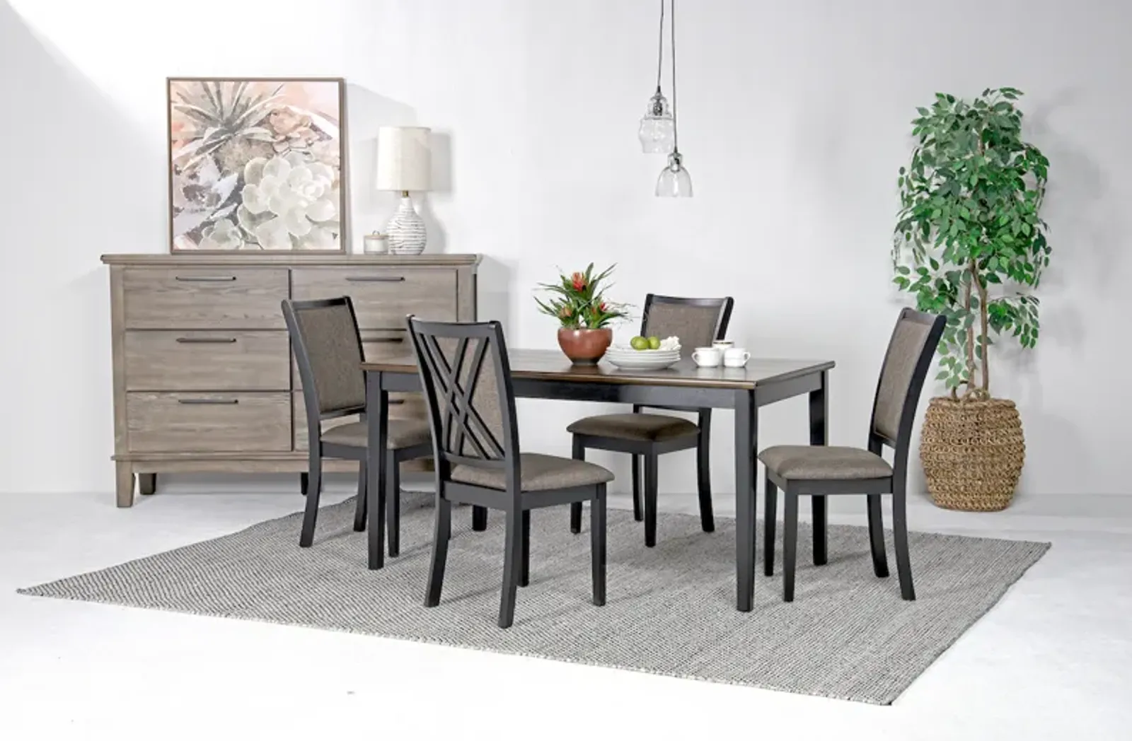 Potomac Dining Table & 4 Chairs in Brown / Black