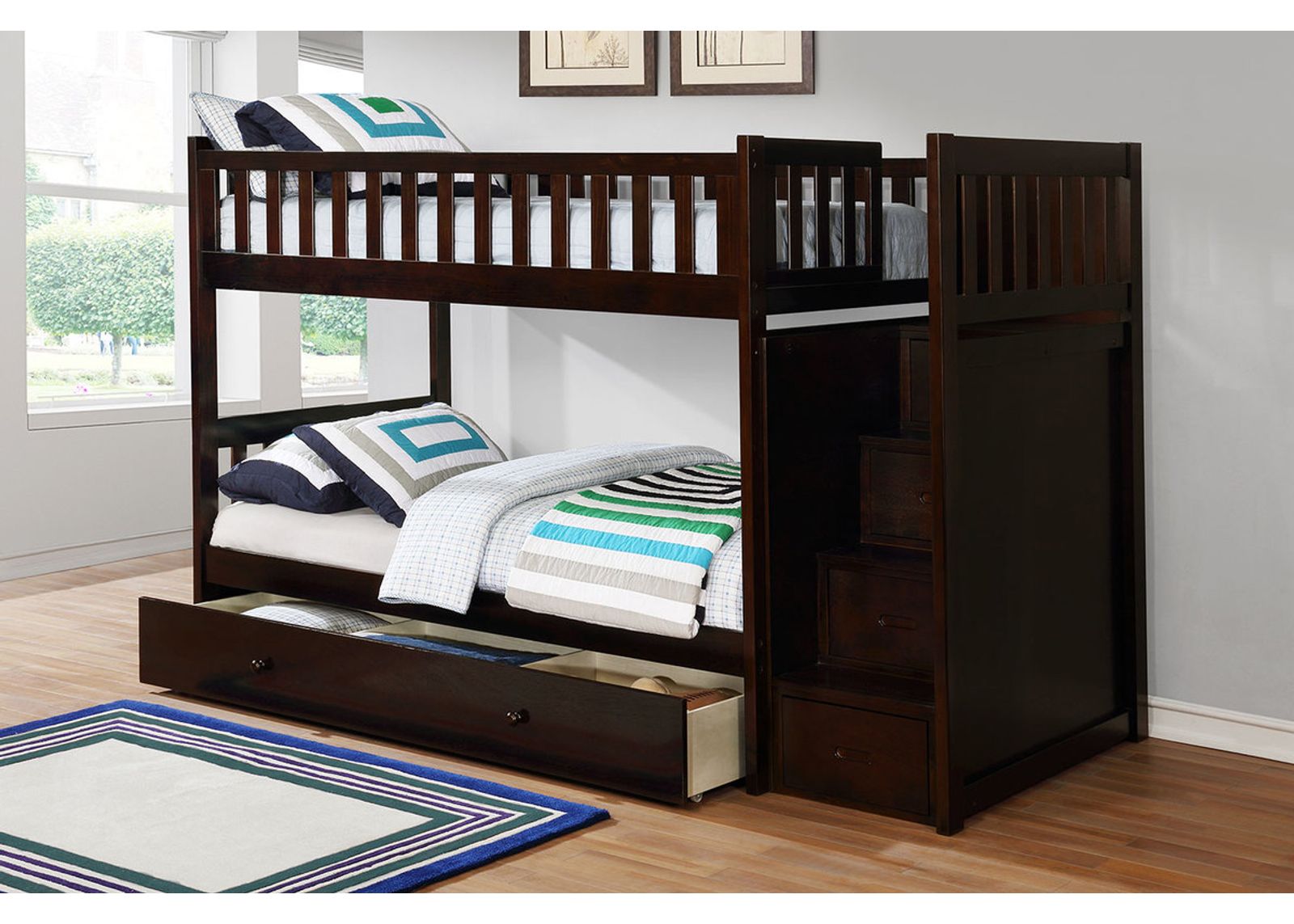 Harlow Bunk Bed w/ Storage Trundle in Espresso, Twin/Twin