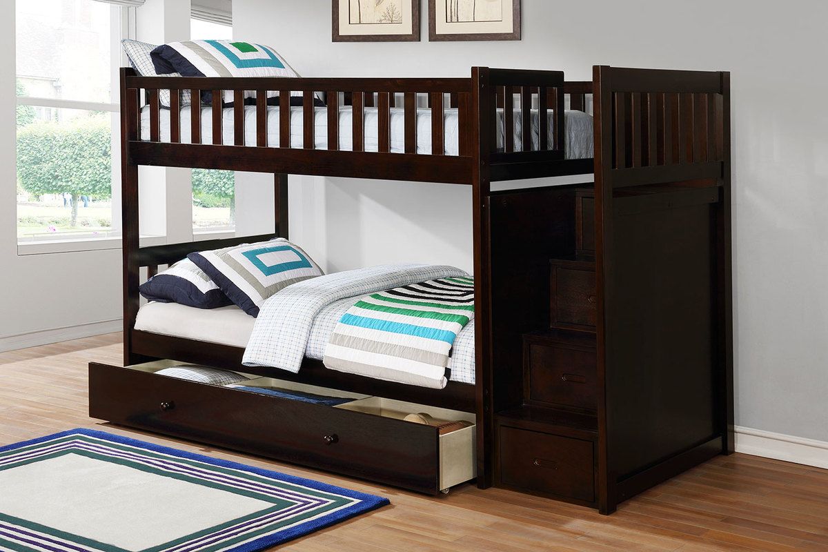 Harlow Bunk Bed w/ Storage Trundle in Espresso, Twin/Twin