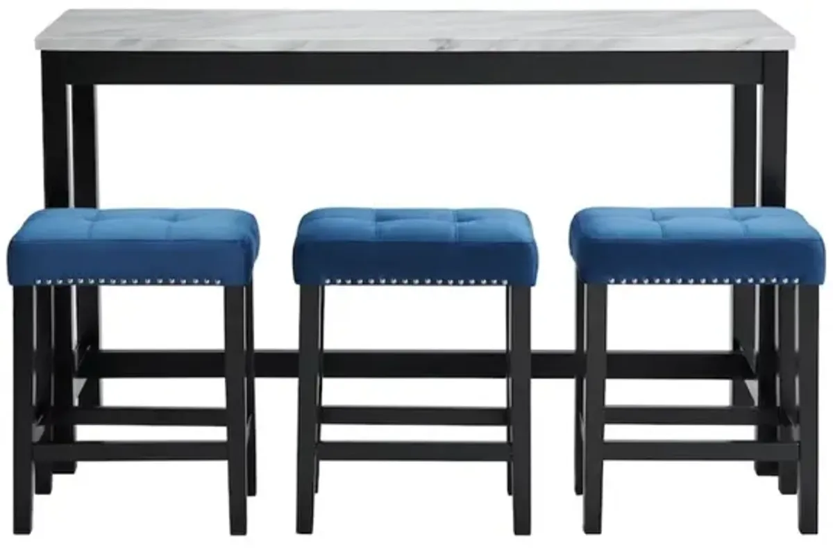 Marco Bar Table w/ 3 Stools in Marble/Blue