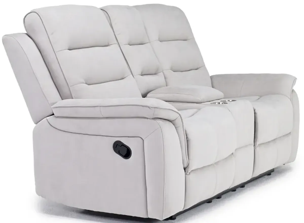 Chanell Reclining Console Loveseat in New Nappa Light Gray