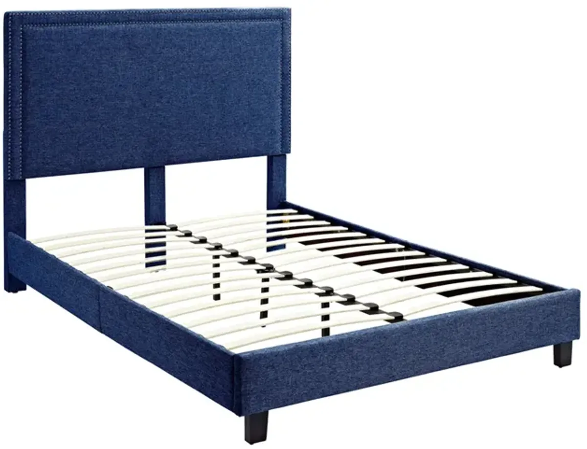 Emery Upholstered Bed in Blue, Queen