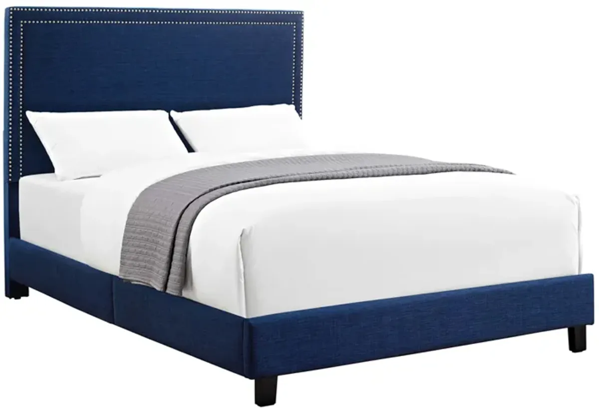 Emery Upholstered Bed in Blue, Queen