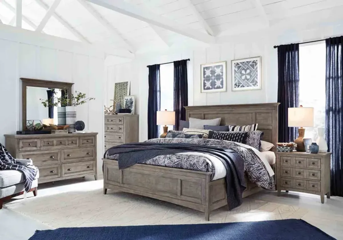 Bay Creek Panel Bed w/ Storage, Dresser, Mirror & Nightstand in Light Gray, Queen