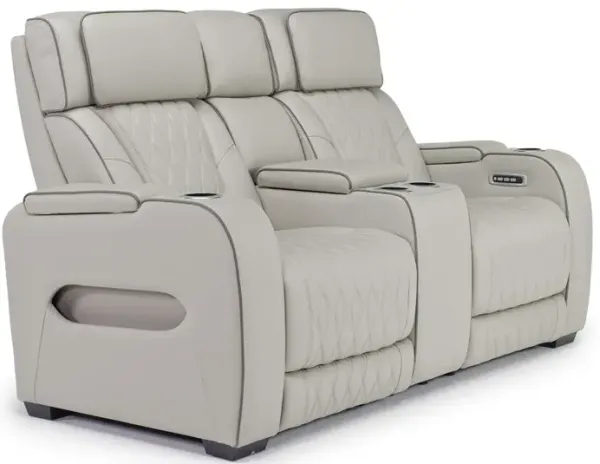 Boyington 2 Power Console Loveseat in Gray Leather