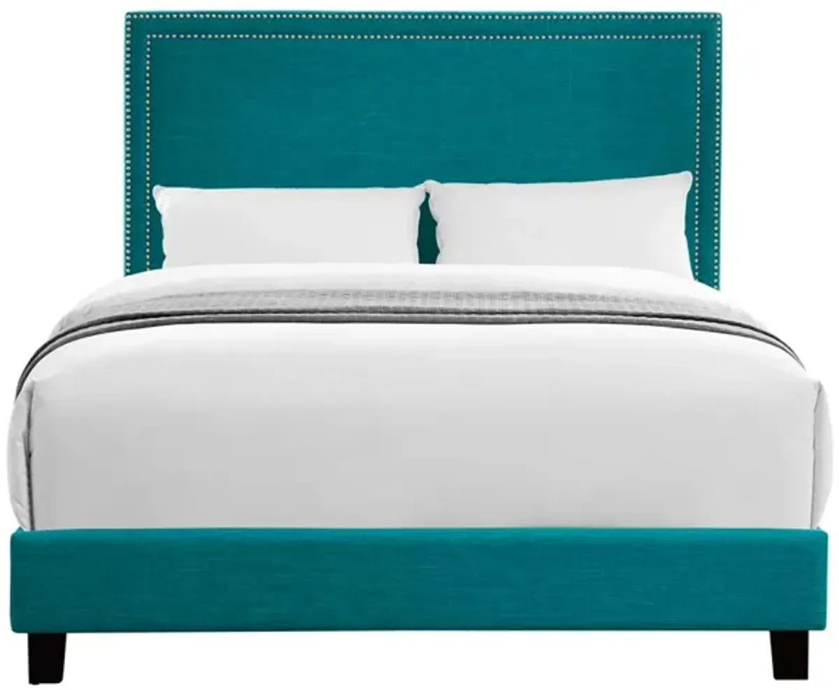 Emery Upholstered Bed in Teal, Queen