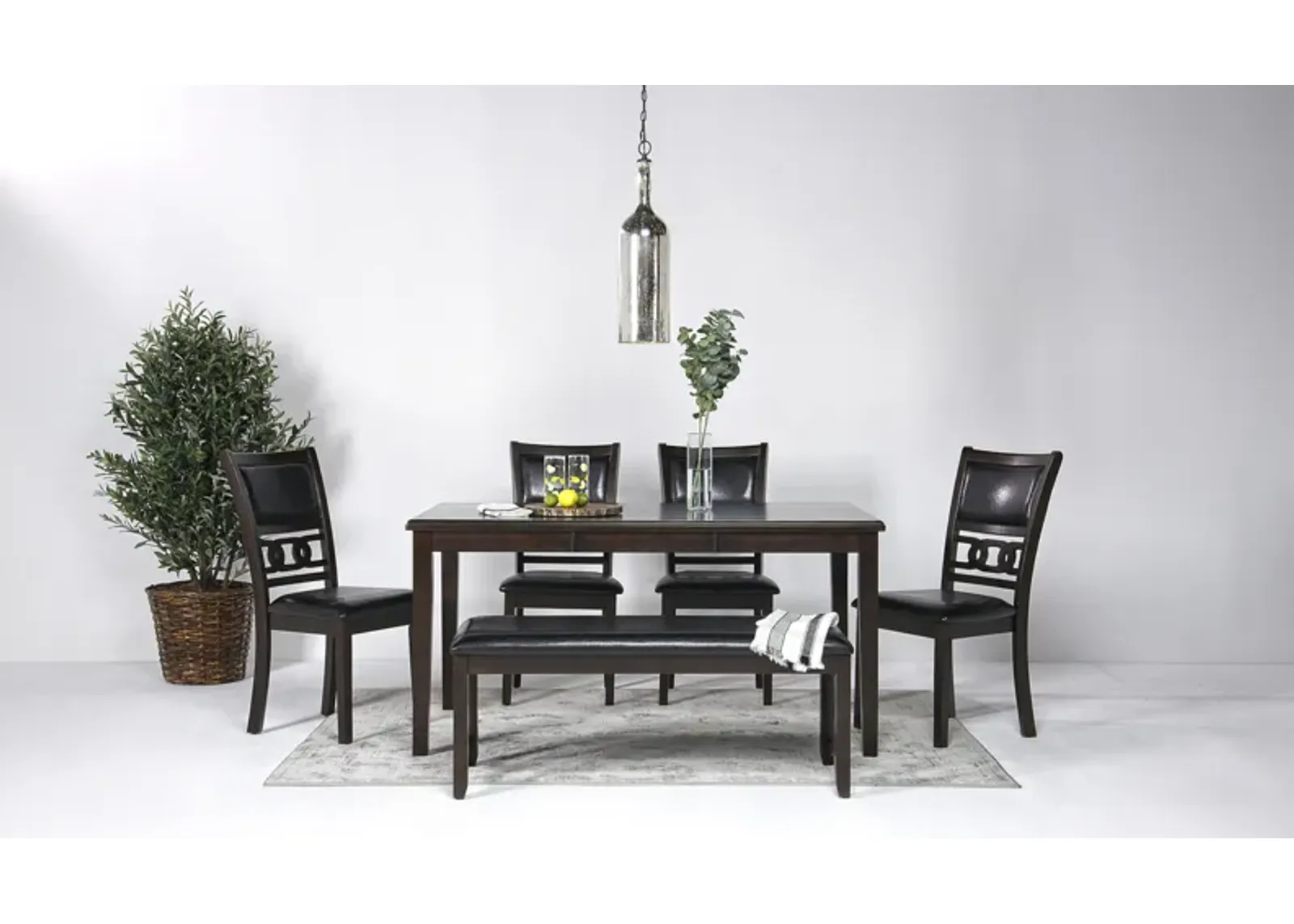 Gia Dining Table, 4 Chairs & Bench in Dark Brown