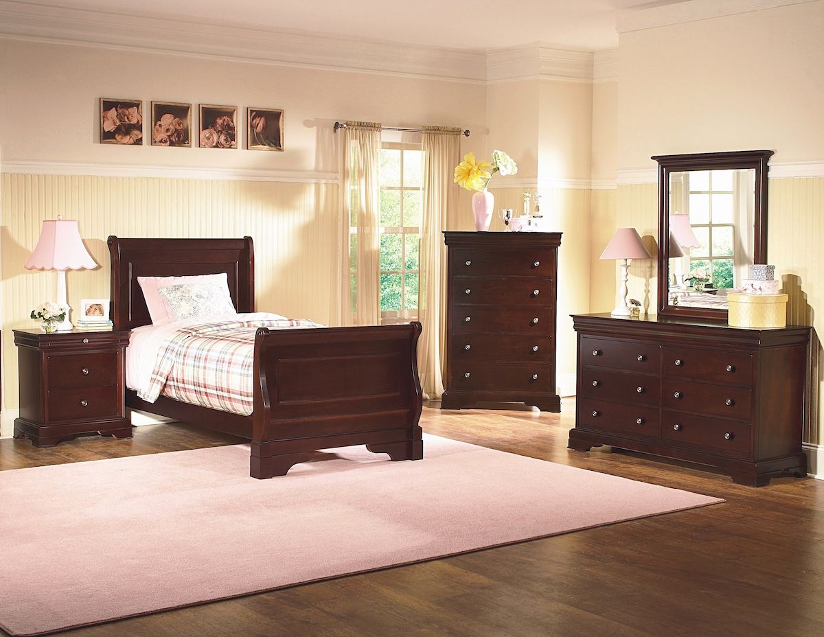 Versailles Sleigh Bed in Merlot, Twin