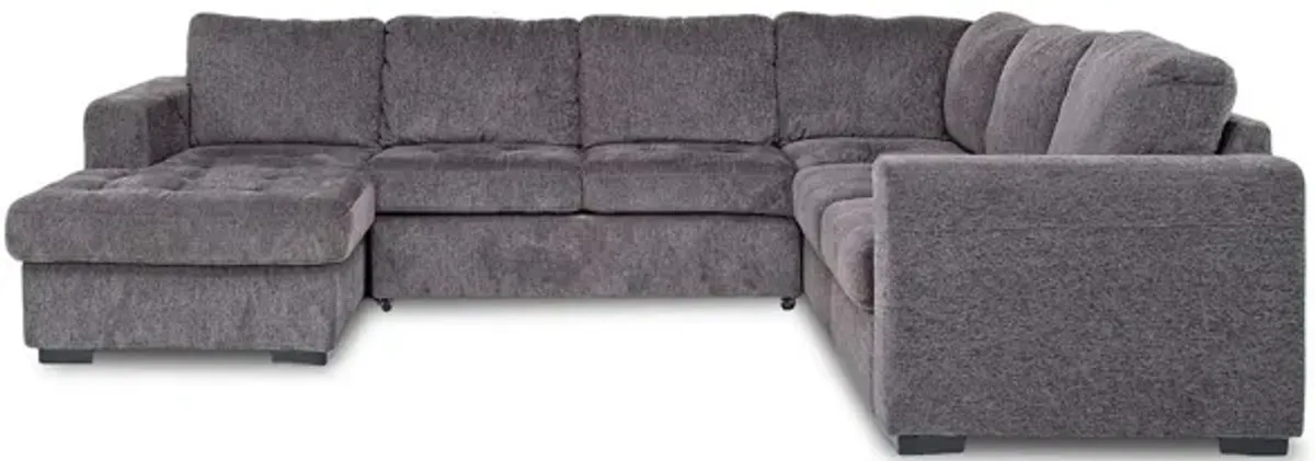 Claire Full Pullout Tux Chaise Sectional in Posh Smoke, Left Facing