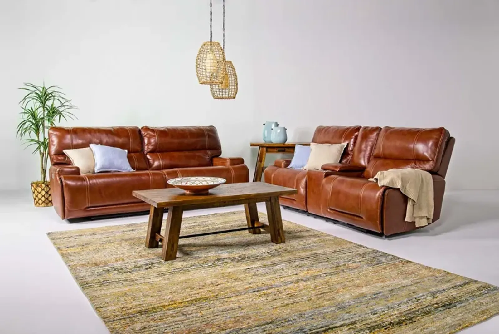 Oslo 3 Power Sofa & Console Loveseat in Brown Leather