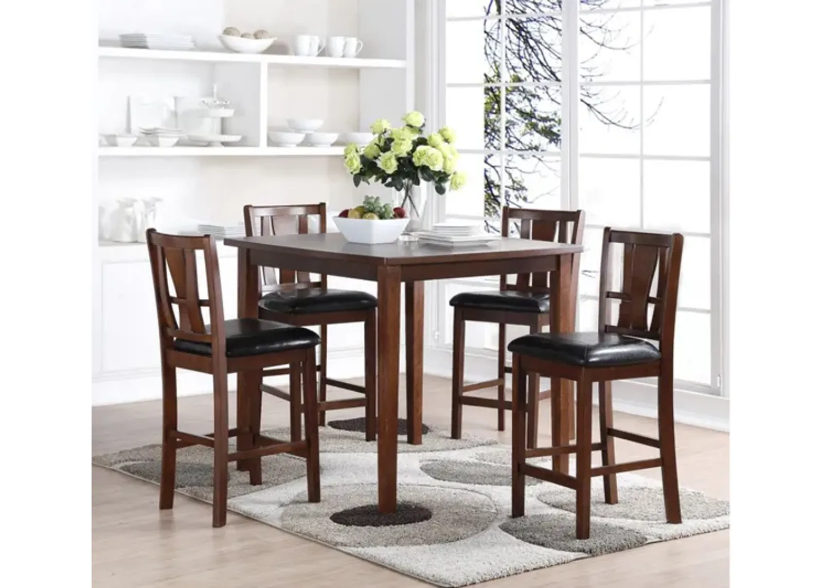 Dixon Square Counter Height Dining Table & 4 Stools in Espresso