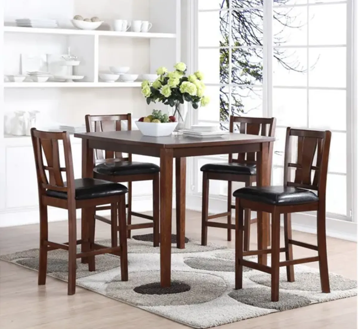 Dixon Square Counter Height Dining Table & 4 Stools in Espresso